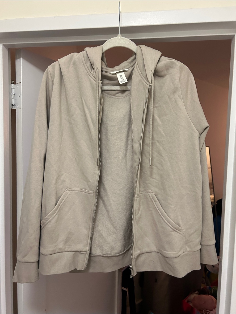 H&M Beige Zip-Up Hooded Bomber Jacket